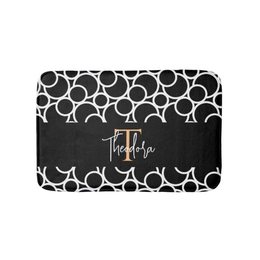 Zwart-wit cirkelpatroon met monogram badmat (Voorkant)