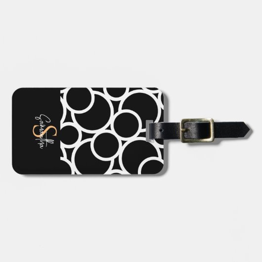 Zwart-wit cirkelpatroon met monogram bagagelabel (Voorkant horizontaal)