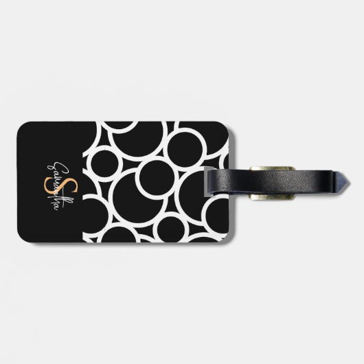 Zwart-wit cirkelpatroon met monogram bagagelabel (Achterkant horizontaal)