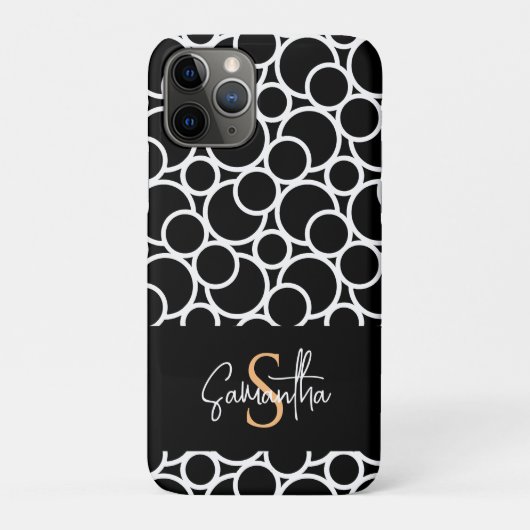 Zwart-wit cirkelpatroon met monogram Case-Mate iPhone case (Achterkant)