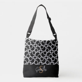 Zwart-wit cirkelpatroon met monogram crossbody tas