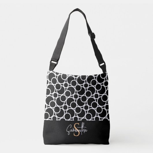 Zwart-wit cirkelpatroon met monogram crossbody tas (Voorkant)