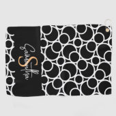 Zwart-wit cirkelpatroon met monogram golfhanddoek (Horizontaal)