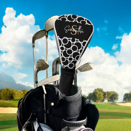 Zwart-wit cirkelpatroon met monogram golfheadcover