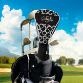 Zwart-wit cirkelpatroon met monogram golfheadcover