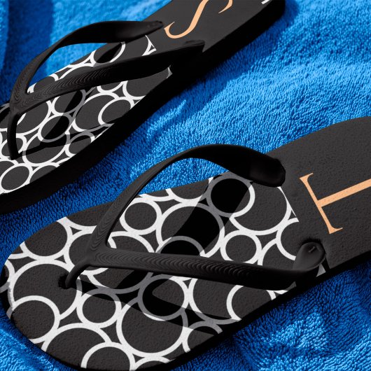 Zwart-wit cirkelpatroon met monogram teenslippers