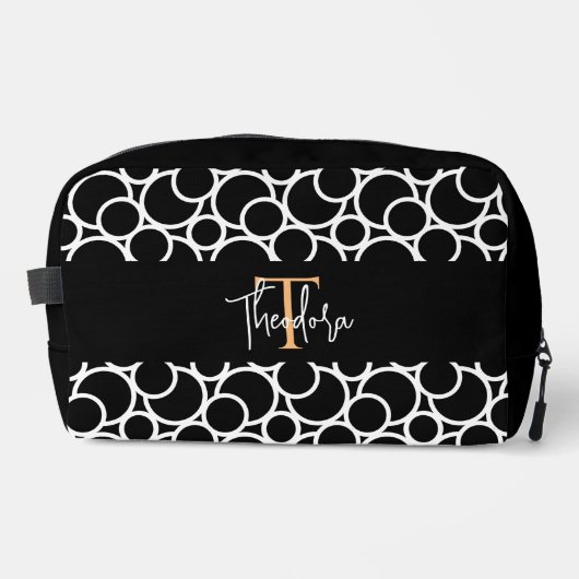 Zwart-wit cirkelpatroon met monogram toilettasje (Voorkant)