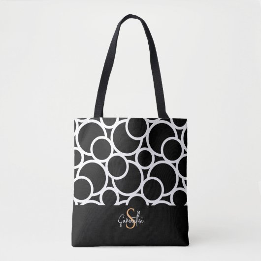 Zwart-wit cirkelpatroon met monogram tote bag (Voorkant)