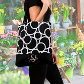 Zwart-wit cirkelpatroon met monogram tote bag