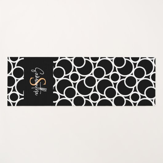 Zwart-wit cirkelpatroon met monogram yogamat (Voorkant (horizontaal))