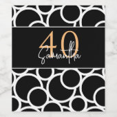 Zwart-wit cirkelpatroon met naam en jaar wijn etiket (Enkel label)