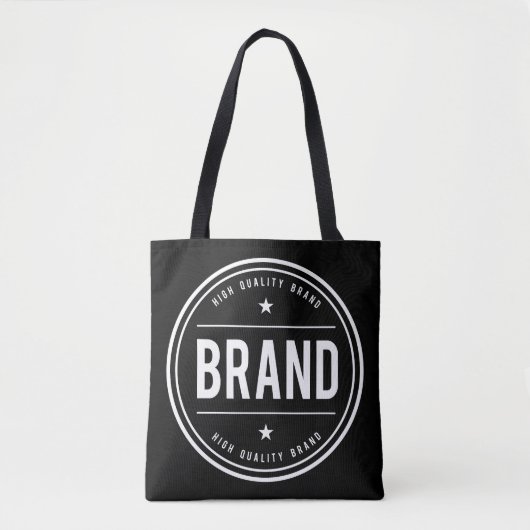 Zwart-wit cirkelvormig badge-logo tote bag (Voorkant)