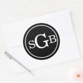 Zwart-wit cirkelvormig traditioneel monogram ronde sticker (Envelop)