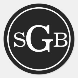 Zwart-wit cirkelvormig traditioneel monogram ronde sticker