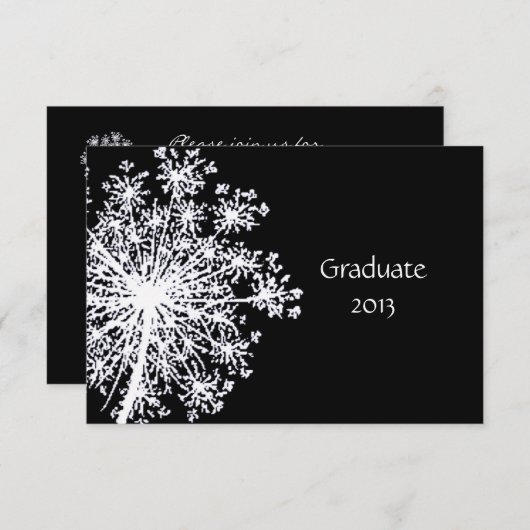 Zwart Wit Classic Afstuderen Queen Anne Lace Kaart (Voorkant / Achterkant)