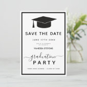 Zwart-wit Classic Afstuderen Save the Date Kaart (Staand voorkant)