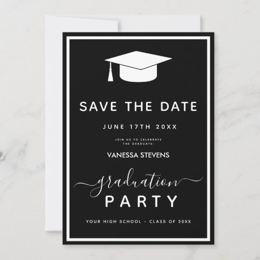 Zwart-wit Classic Afstuderen Save the Date Kaart (Voorkant)