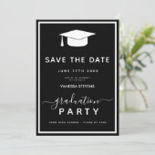 Zwart-wit Classic Afstuderen Save the Date Kaart (Staand voorkant)