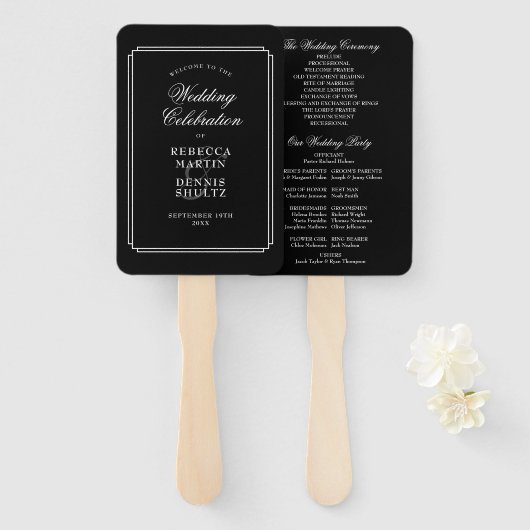 Zwart-wit Classic Art Deco Wedding Programma Handwaaier (Voorkant en achterkant)