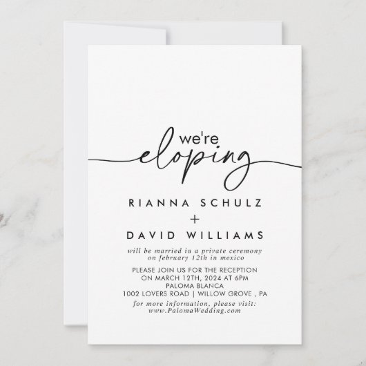 Zwart Wit Classic Elopement Receptie Kaart (Voorkant)