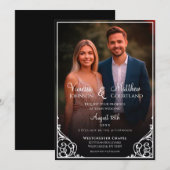 Zwart-wit Classic Filaree Fotobruiloft Kaart (Voorkant / Achterkant)