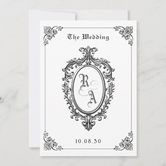 Zwart-wit Classic gothic bruiloft uitnodiging (Voorkant)