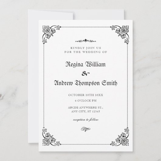 Zwart-wit Classic gothic bruiloft uitnodiging (Achterkant)