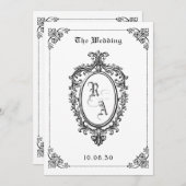 Zwart-wit Classic gothic bruiloft uitnodiging (Voorkant / Achterkant)