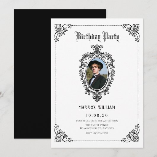 Zwart-wit Classic gothic foto verjaardag Kaart (Voorkant / Achterkant)