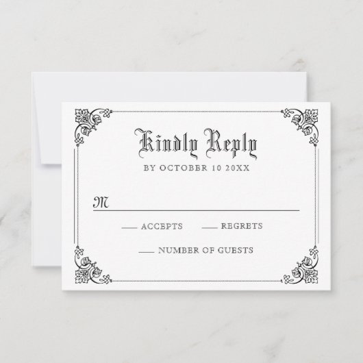Zwart-wit Classic gothic RSVP Kaartje (Voorkant)