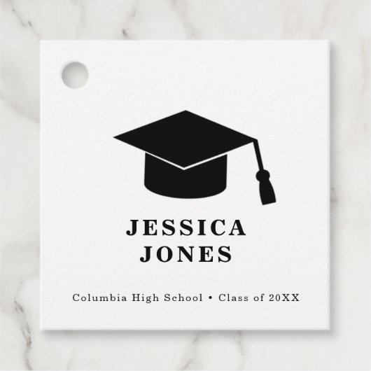 Zwart & Wit Classic Graduation Cap Klasse van 2021 Bedankjes Labels (Voorkant)