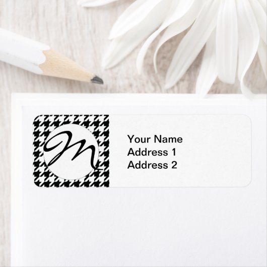 Zwart Wit Classic Houndstooth Check Etiket (Insitu)