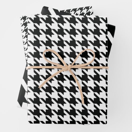 Zwart Wit Classic Houndstooth Check Inpakpapier Vel (In situ)