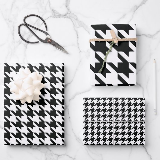 Zwart Wit Classic Houndstooth Check Inpakpapier Vel (Voorkant)