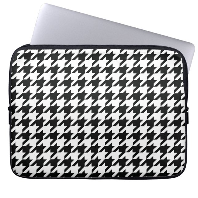 Zwart Wit Classic Houndstooth Check Laptop Sleeve (Voorkant)