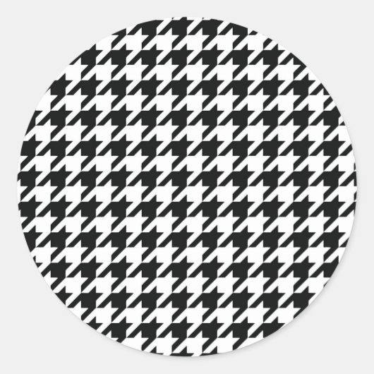Zwart Wit Classic Houndstooth Check Ronde Sticker (Voorkant)