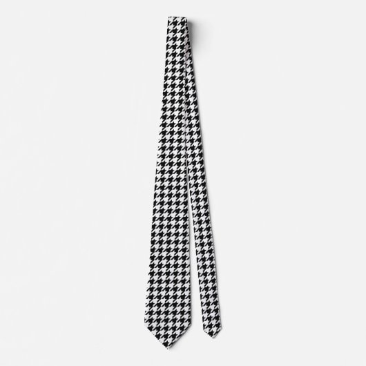 Zwart Wit Classic Houndstooth Check Stropdas (Voorkant)