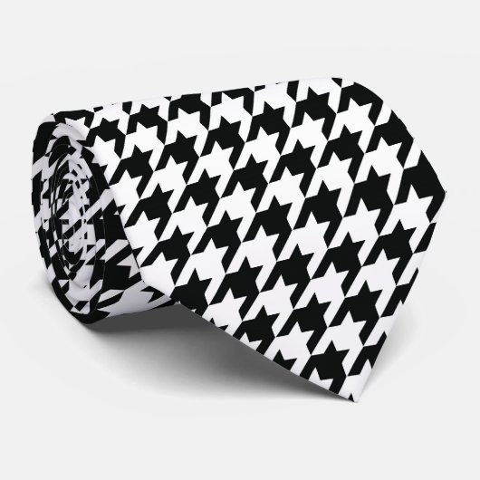 Zwart Wit Classic Houndstooth Check Stropdas (Opgerold)