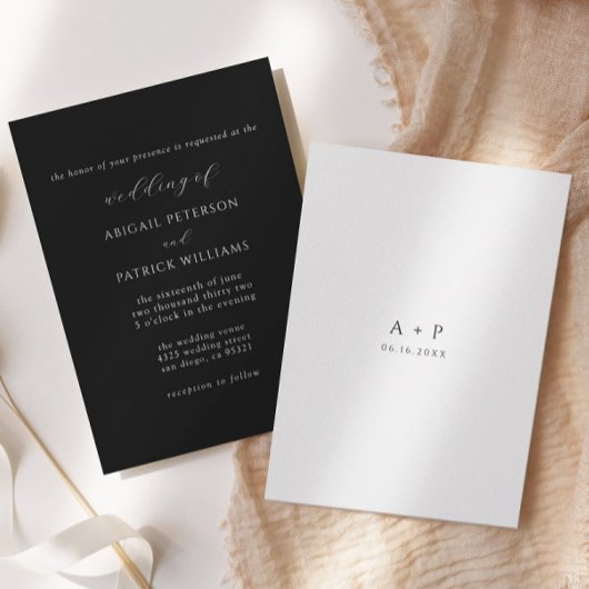 Zwart-wit Classic Minimal Wedding Kaart