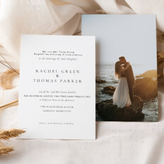 Zwart & Wit Classic Minimale foto bruiloft Kaart