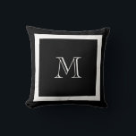 Zwart-wit Classic Monogram Sierkussen<br><div class="desc">Een traditioneel monogram met bewerkbare achtergrondkleur en rand</div>