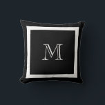 Zwart-wit Classic Monogram Sierkussen<br><div class="desc">Een traditioneel monogram met bewerkbare achtergrondkleur en rand</div>