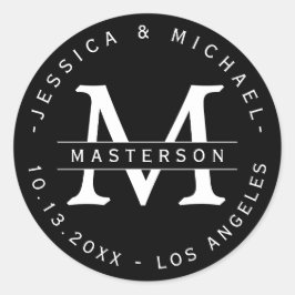 Zwart-wit Classic Monogram Trouwstickers Ronde Sticker