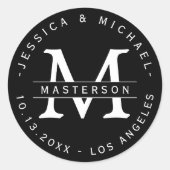 Zwart-wit Classic Monogram Trouwstickers Ronde Sticker (Voorkant)