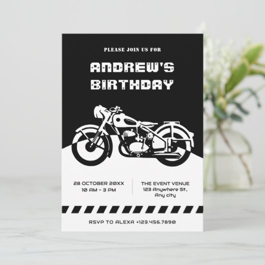 Zwart-wit Classic Motorfiets verjaardag Kaart (Staand voorkant)