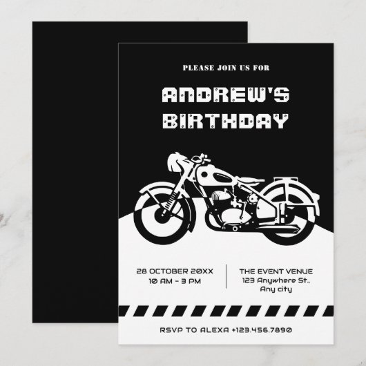 Zwart-wit Classic Motorfiets verjaardag Kaart (Voorkant / Achterkant)