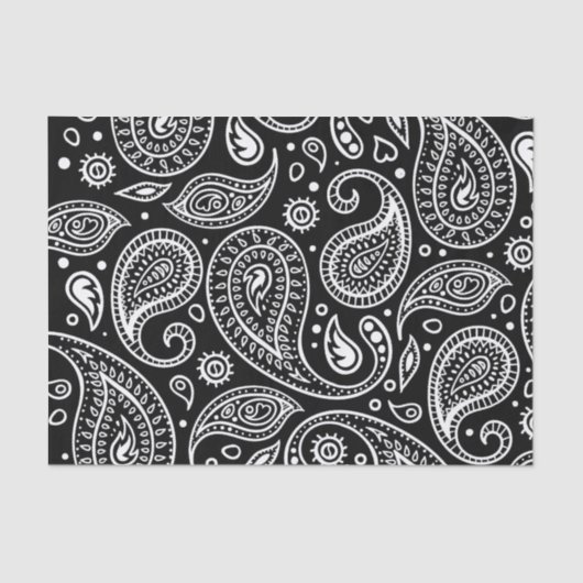 zwart-wit Classic Paisley Pattern Tissuepapier (Voorkant)