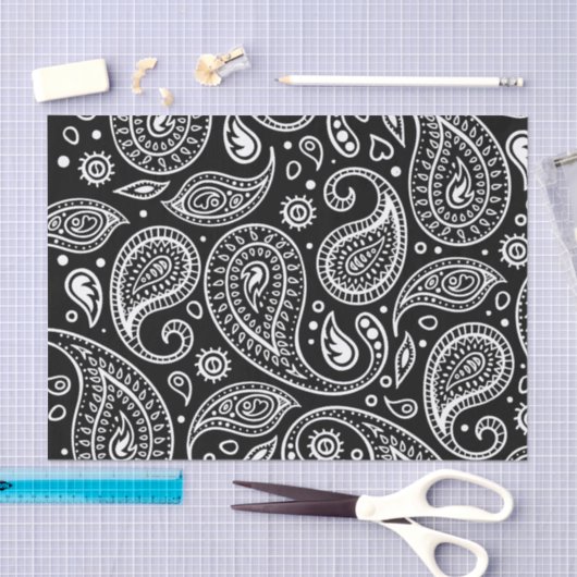  zwart-wit Classic Paisley Pattern Tissuepapier (Craft)