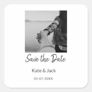 ZWART WIT CLASSIC save the date voeg QR naam datum Vierkante Sticker