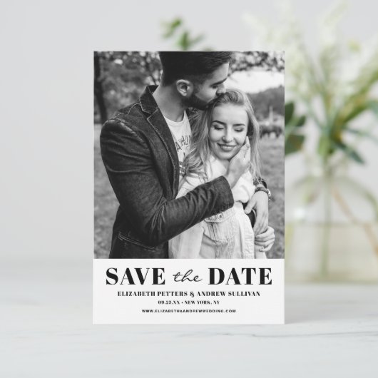 Zwart-wit Classic Typografie Foto Save The Date (Staand voorkant)